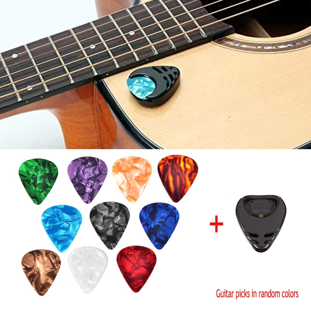 Genuine Leather Guitar Picks Wallet Holder with 10 Free Plectrums for Acoustic Electric Bass Classical Guitars 