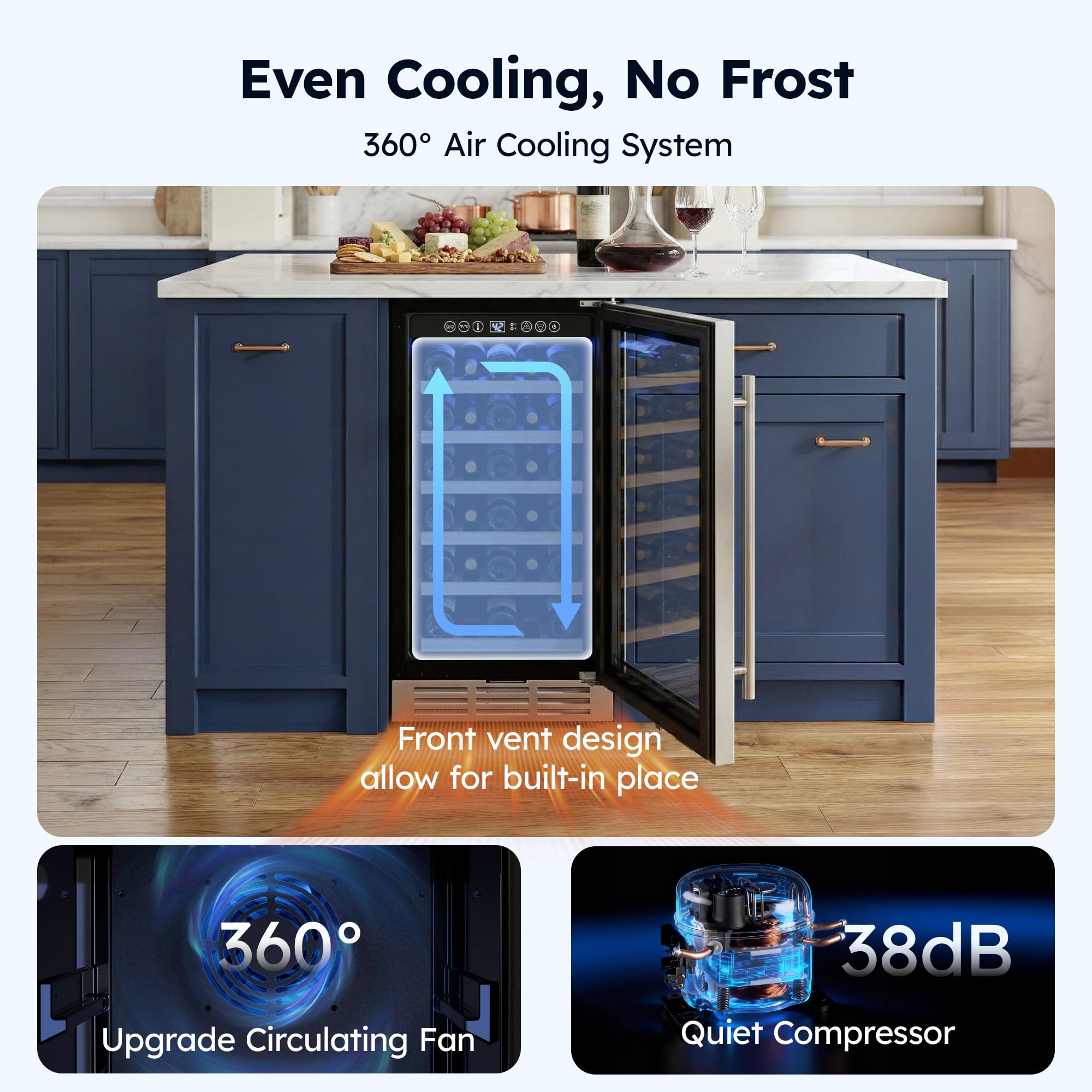 Simzlife 15 Inch Under-counter Refrigerators, Single Zone Wine Fridge, Wine Refrigerator Digital Temperature Control, Freestanding Wine Chiller with Removable Shelves