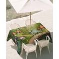 thumbnail image 3 of 52x70 Inch Outdoor Tablecloth with Umbrella Hole Zipper Rectangle Mushroom Forest Rectangular Tablecloths Outside Waterproof Green Fantasy Cottage Vintage Plant Lake Patio Table Cover for Picnic, 3 of 8