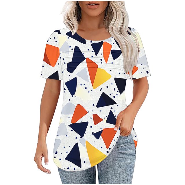 Pisexur Hauts pour Femmes, Hauts de Sortie pour Femmes, Hauts d'Entraînement pour Femmes, T-shirt à Manches Courtes Imprimé Mode Quotidienne Col Rond Blanc,m