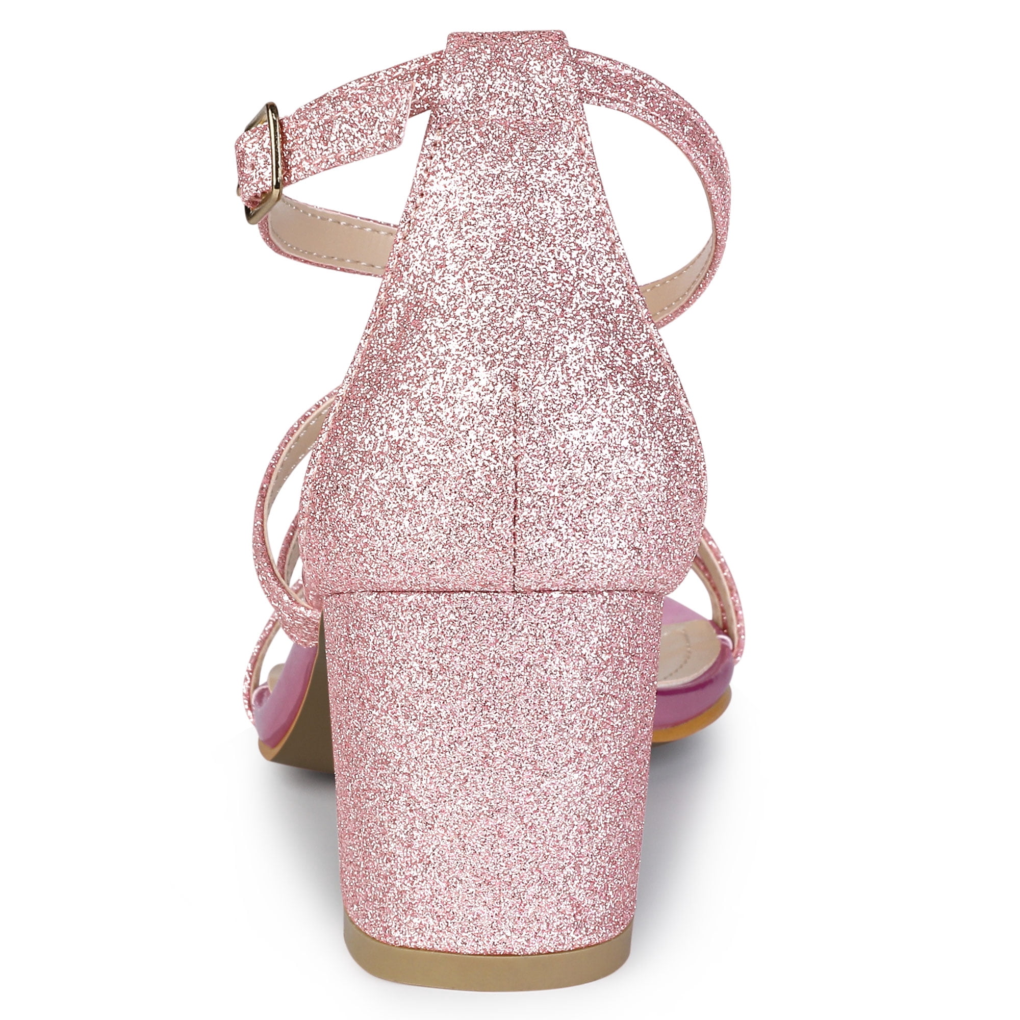 Unique Bargains Women's Open Toe Sandal Glitter Crisscross Strap Chunky Heel Sandals