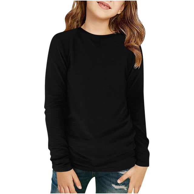 Plebaso Chemises à Manches Longues pour Garçons Filles Col Rond Décontracté Blouses Basiques Unies Enfants Printemps Été Hauts