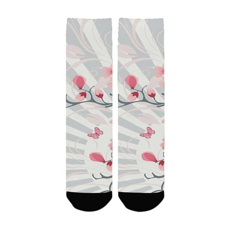 

House Decor Birds on Cherry Tree Branches Summertime Classic Oriental Artful Illustration Print Red Women s Custom Socks (Made In USA)