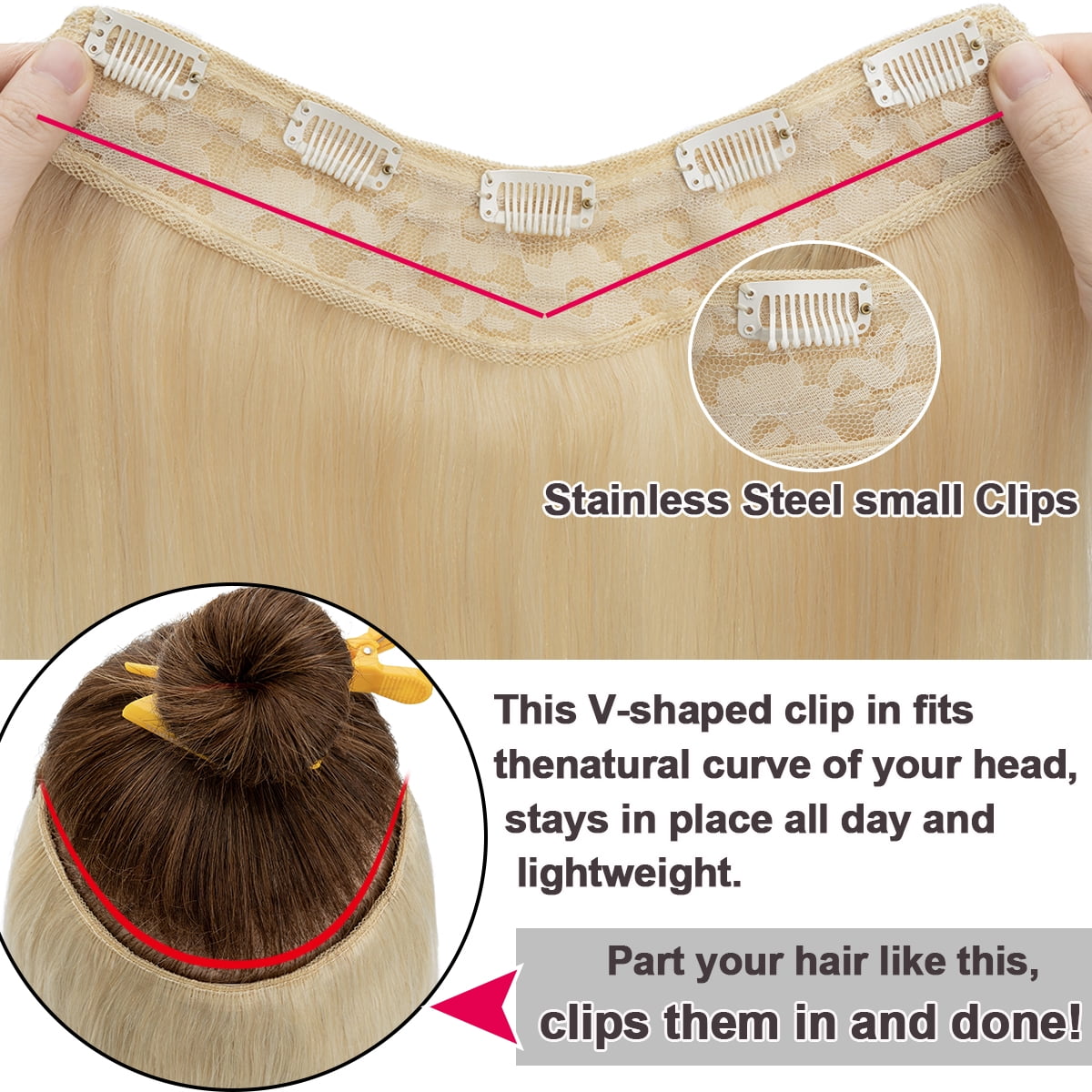 HAIRRO Clip In Hair Extensions V Shape U Part One Piece Clip in Remy Real Human Hair Extensions 3/4 Full Head