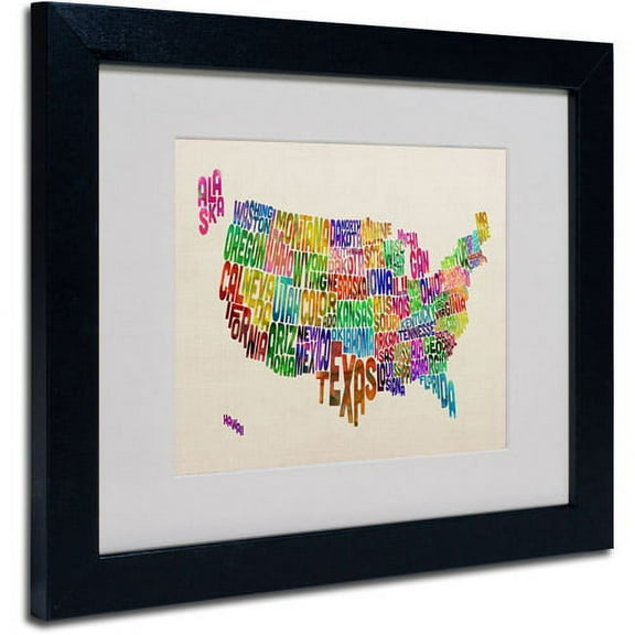 Trademark Fine Art "USA States Text Map" Matted Framed Art by Michael Tompsett