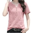 thumbnail image 1 of Kaemgyyd Womens Tops Notch V Neck Short Sleeve Summer Tops Plus Size Button up Solid Color Beach Vaction Clothes, 1 of 3