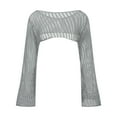 thumbnail image 3 of gakvbuo Plus Size Summer Tops For Women 2023 Trendy Women's Hollowed Out Knit Shirt Solid Round Neck Long Sleeved Knitted Tops, 3 of 4