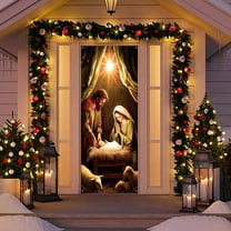 Christmas Door Cover, Festive Tapestry Hanging for Holiday Party Decoration and Front Door Display 90*180cm