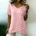 thumbnail image 4 of Delayuji Linen Tshirts For Women Short Sleeve with Button V Neck Lightweight Breathable Casual Blouse Beach Summer Tops Daily Wear, 4 of 7