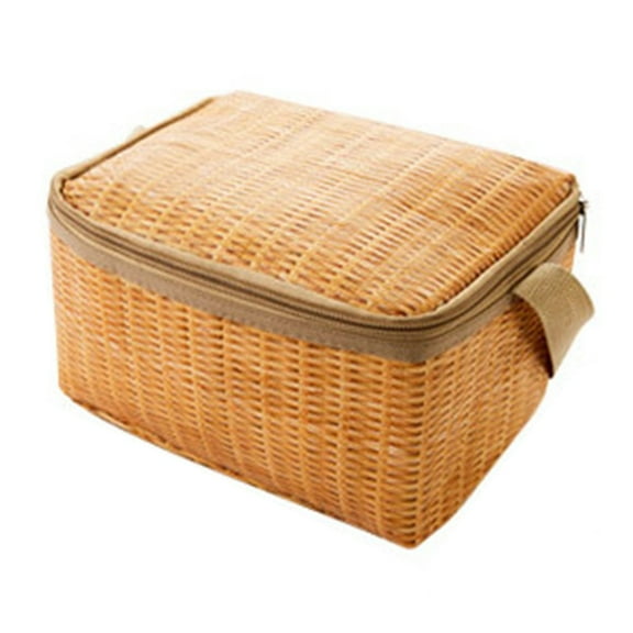 Wicker Rattan Picnic Bag Outdoor Portable Waterproof Bag Insulated Thermal Cooler Food Container Tableware Camping Picnic Basket