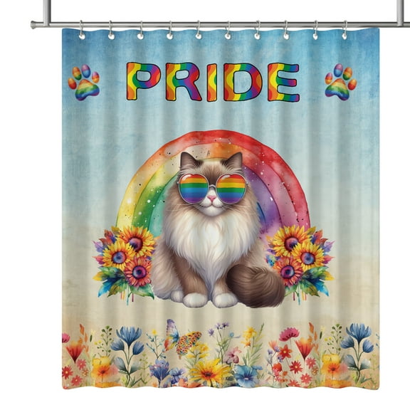Ragdoll Celebrates Rainbow Pride Month LGBT LGBTQ  Shower Curtain Cat Lover Kitten Owner Gifts Idea Waterproof Bathroom Bathtub Curtain - 01003