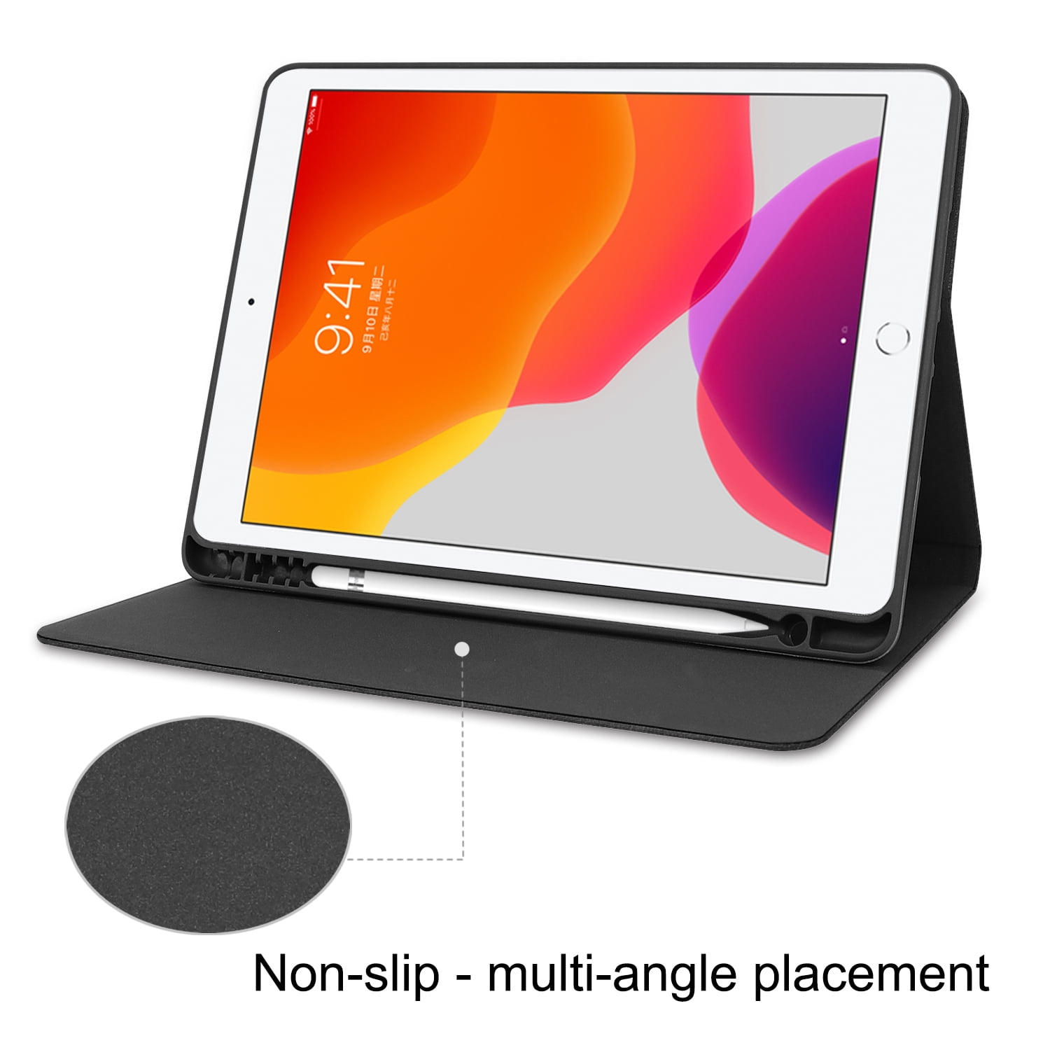 iPad 10.2" 7th Generation Case with Pencil Holder, Allytech Slim Fit PU Leather Folio Flip Stand Smart Cover Auto Sleep Wake Full Protection Shockproof Cases Covers for Apple iPad 7th Gen,Black