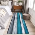 thumbnail image 4 of Blue Grey Stripe Runner Rug for Hallway 2x6ft, Vintage Coastal Style Wood Grain Non Slip Floor Mat Washable Low-Profile Indoor Carpet for Living Room, Bedroom, Dining Room, 4 of 9