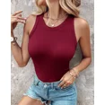 thumbnail image 4 of CHICME Tank Tops for Women Solid Color O-Neck Sleeveless Elastic Slim Fit Basic Vest Casual Womens Top(Without Pads) Wine Red-M, 4 of 8