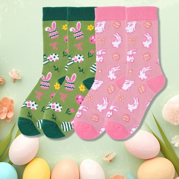 HIALTODAY Women's Cute Playful Crew Socks, Bunny Ear Floral Pattern Novelty Casual Socks, Holiday Gift for Halloween & Christmas