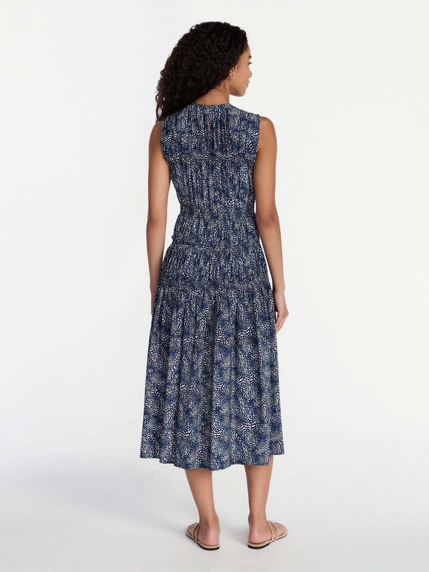 Time and Tru Women's Sleeveless Smocked Midi Dress, Sizes XS-XXXL