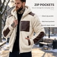 thumbnail image 6 of Men's Warm Winter Coats Thick Fleece Lined Hooded Jackets Faux Leather Spliced Zip up Bomber Coat Plus Size Casual Outerwear with Pockets, 6 of 10