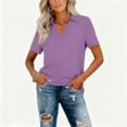 thumbnail image 4 of WULMLEO Plus Size Collared Polo Shirts Summer Short Sleeve V Neck Business Tops for Women Purple Pink S, 4 of 5