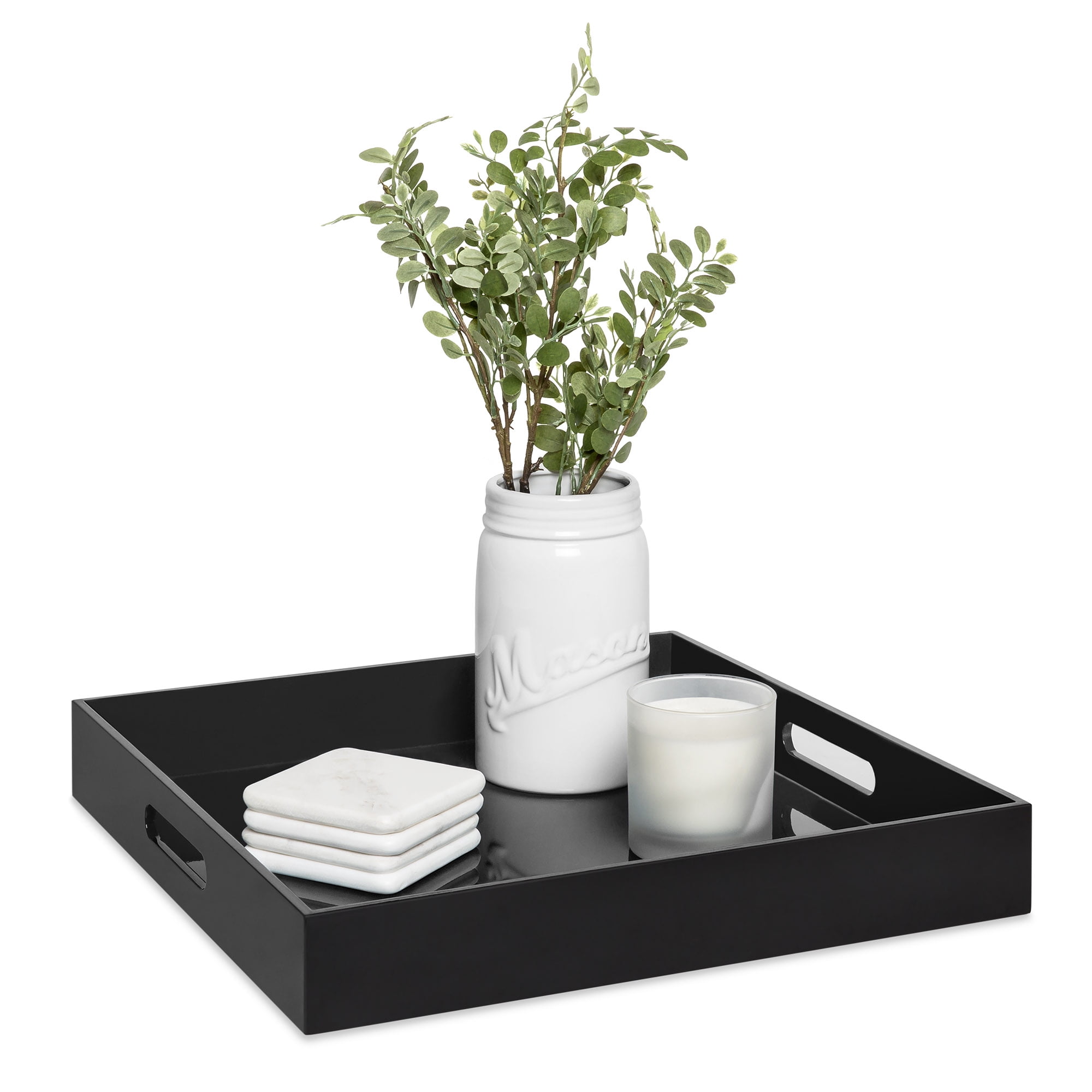 Best Choice Products 16inch Square Glossy Modern Decorative Serving Tray Home Accessory Coffee