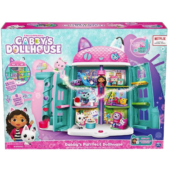 Gabby's Dollhouse, Purrfect Dollhouse 2-Foot Tall Playset with Sounds, 15 Pieces