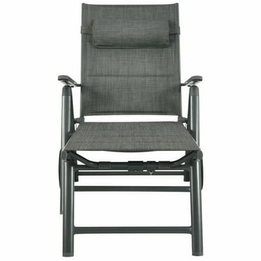 Spaco Patio Reclining Chaise Lounge with Triangular Structure, Chaise Lounge with 7 Adjustable Positions, Cotton-Padded Patio Chaise Lounge Chair for Outdoor, Gray