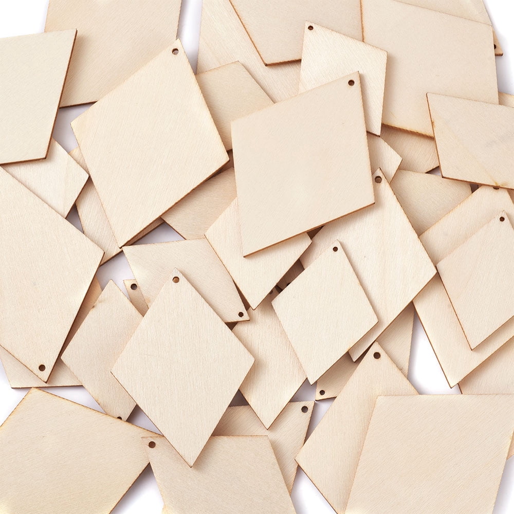 DIY Rhombus Shape Wood Pendants Earring Making Kits Include Platinum Plated Brass Earring Hooks and Jump Rings White