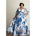 thumbnail image 2 of Women's Blue and White Floral Print Chiffon A-Line Maxi Silhouette Evening Gown with Deep V-Neck, 2 of 2
