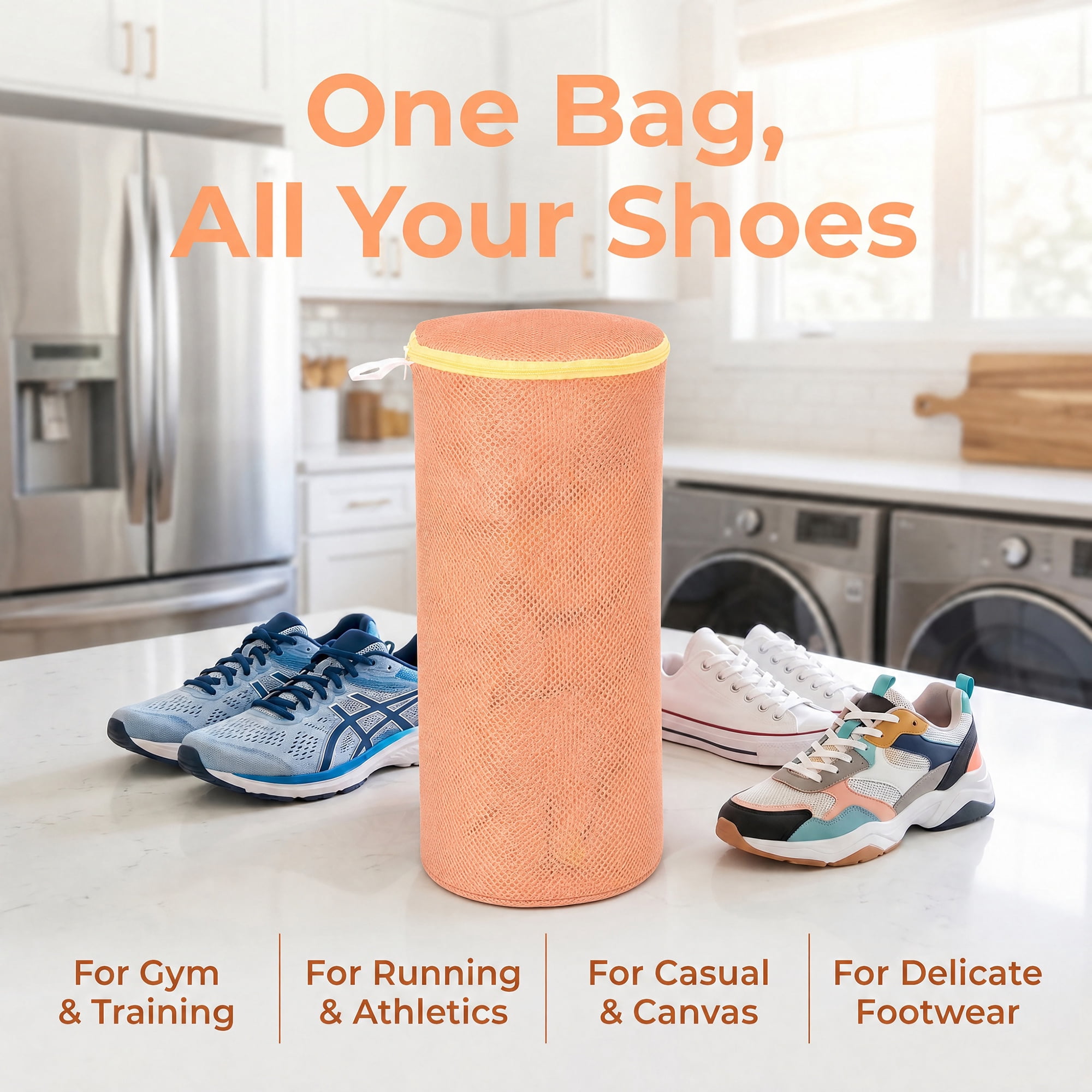 Unique Bargains 2 Pack Polyester  Zippered  Shoe Bag for Washing Machine Orange 6.7"x15"