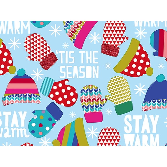 Pack of 1, Hats & Mittens Embossed Wrapping Paper Roll, 30" x 417' For Christmas, Holiday & Events, Made In USA