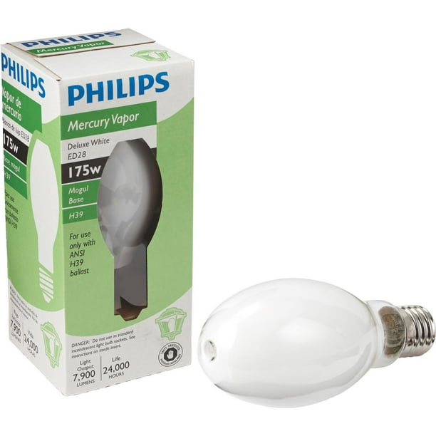 Philips 175W Coated ED28 Mogul Screw Mercury Vapor HighIntensity Light