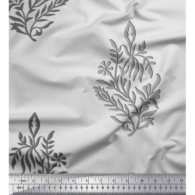 Soimoi Polyester Crepe Fabric Leaves & Floral Block Print Fabric by The Yard 52 Inch Wide