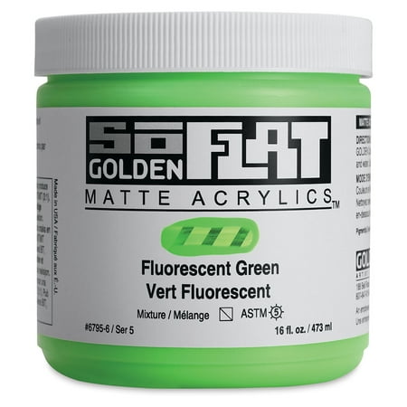 UPC: 0738797679566 | Golden SoFlat Matte Acrylic Paint – Fluorescent Green 473 ml Jar