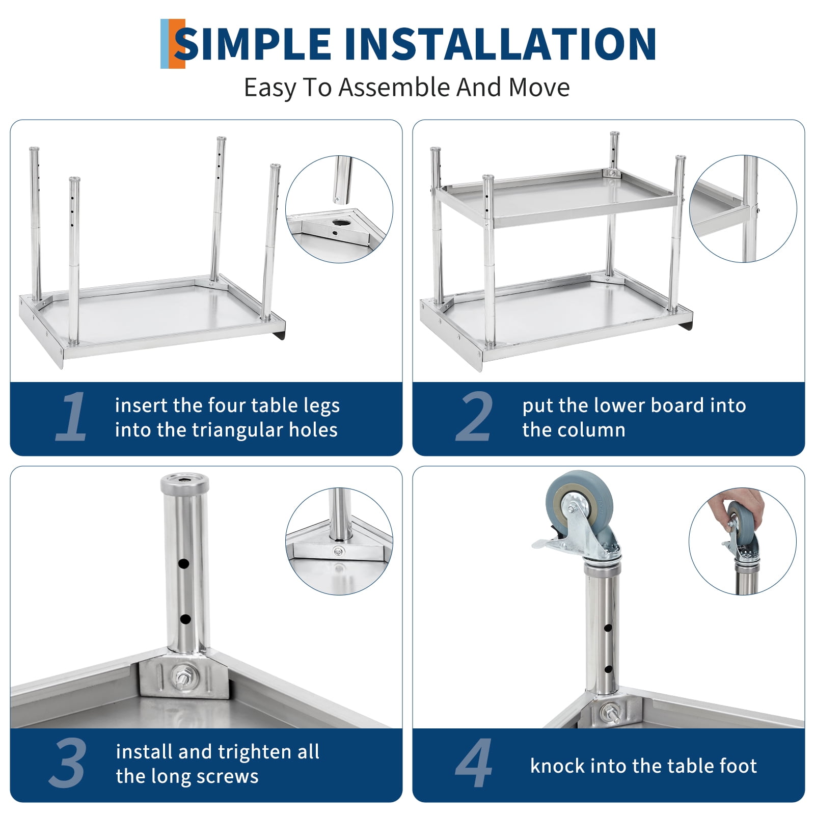 Ataujin Heavy-Duty Stainless Steel Table on Wheels with Removable backsplash. Commercial Food Prep Worktable, A Versatile NSF Commercial-Grade cart for Food Service, Restaurant & Bar