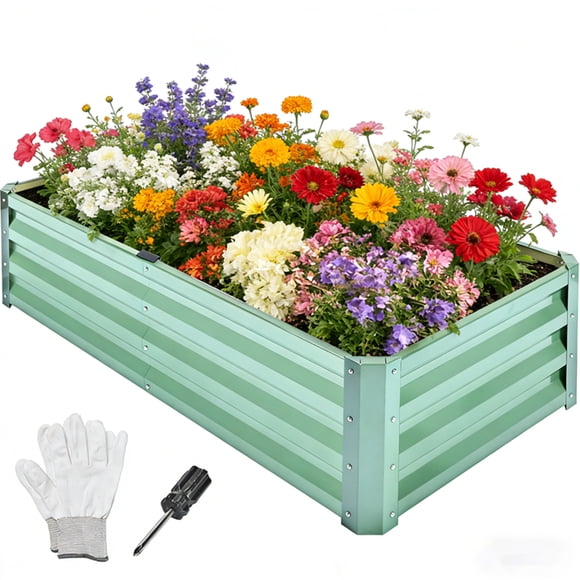 4x2x1Ft Metal Raised Garden Bed, Square style Heavy Duty Outdoor Planter Box for Growing Flowers Herbs Succulents Plants