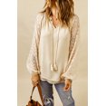 thumbnail image 5 of Women's Beige Leopard Mesh Bubble Sleeve Split Neck Blouse, 5 of 5