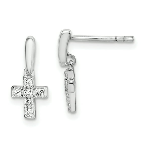 Primal Silver Sterling Silver Rhodium-plated Tiny Cubic Zirconia Cross Dangle Post Earrings
