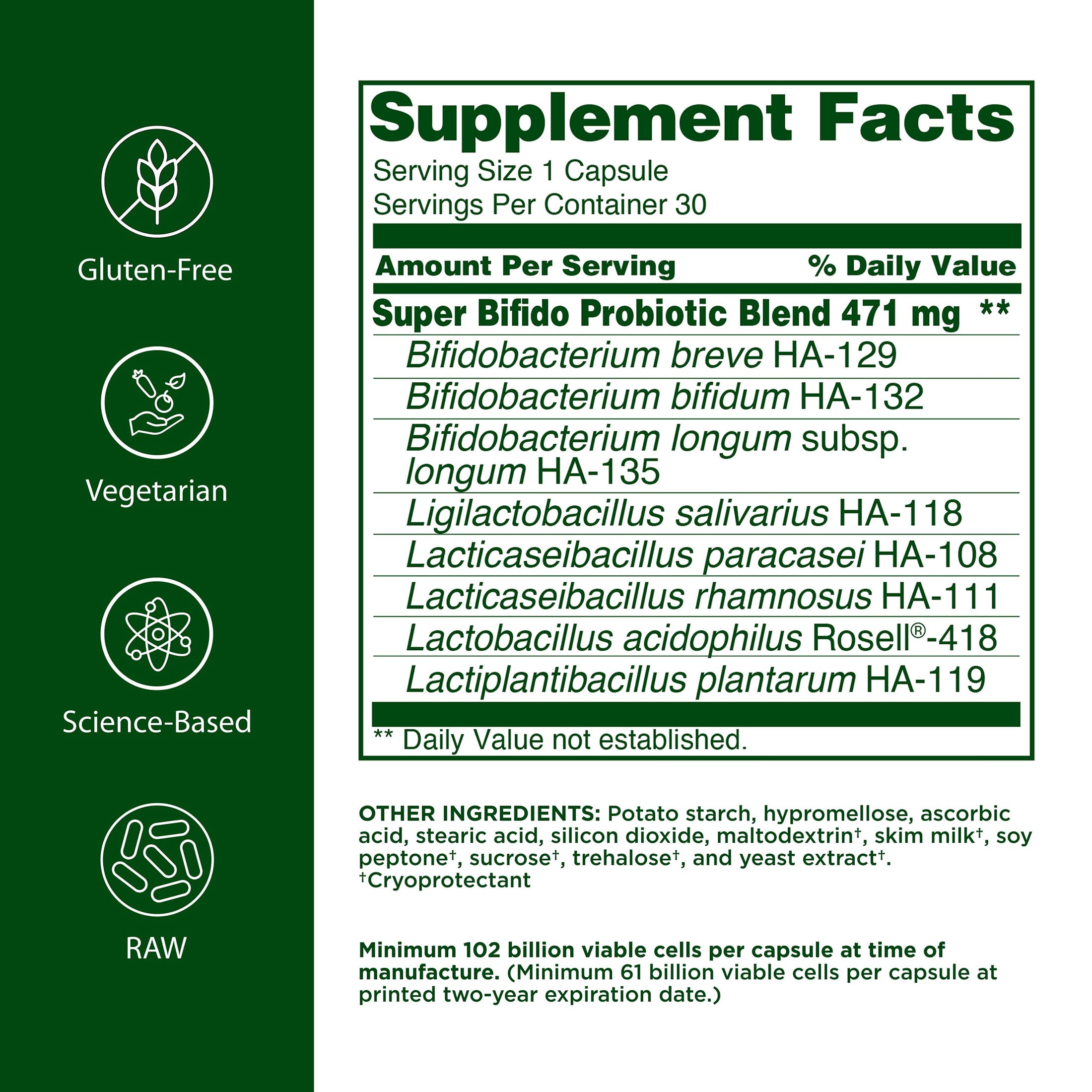 Flora Super Bifido Plus 102 Billion CFU, Raw Probiotics for Men & Women, Bifidobacterium, Lactobacillus, Digestion, IBS, Immune System, Gut Balance Supplements - 30 Vegetarian Capsules