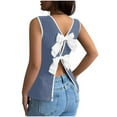 thumbnail image 2 of HongQid Women's Sleeveless Cute Crew Neck Bow Tie Back Blouse Colorblock Split Hem Backless Tank Tops, 2 of 7