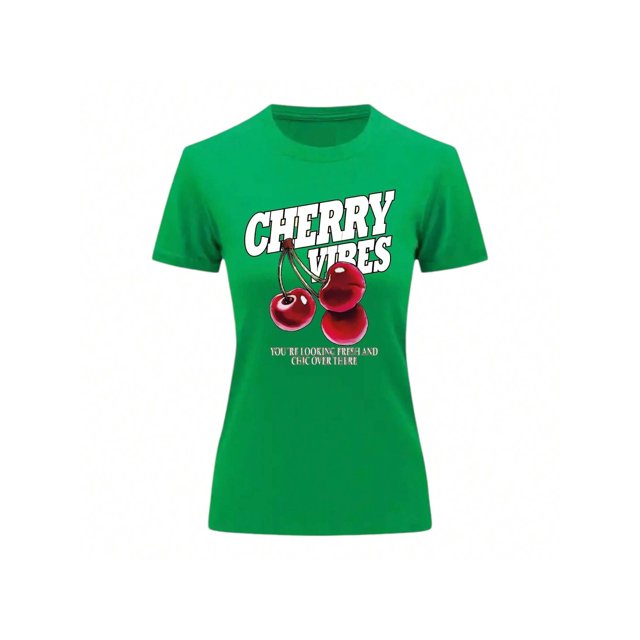 Playera Blusa De Cerezas Cherry Vibes Ropa Para Mujer Color Verde Talla Grande Marca Emil SaEs