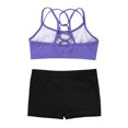 thumbnail image 4 of Yartina Big Girls 2-Piece Dance Gymnastics Sports Outfit Crisscross Back Crop Top with Booty Shorts Lavender 10, 4 of 6