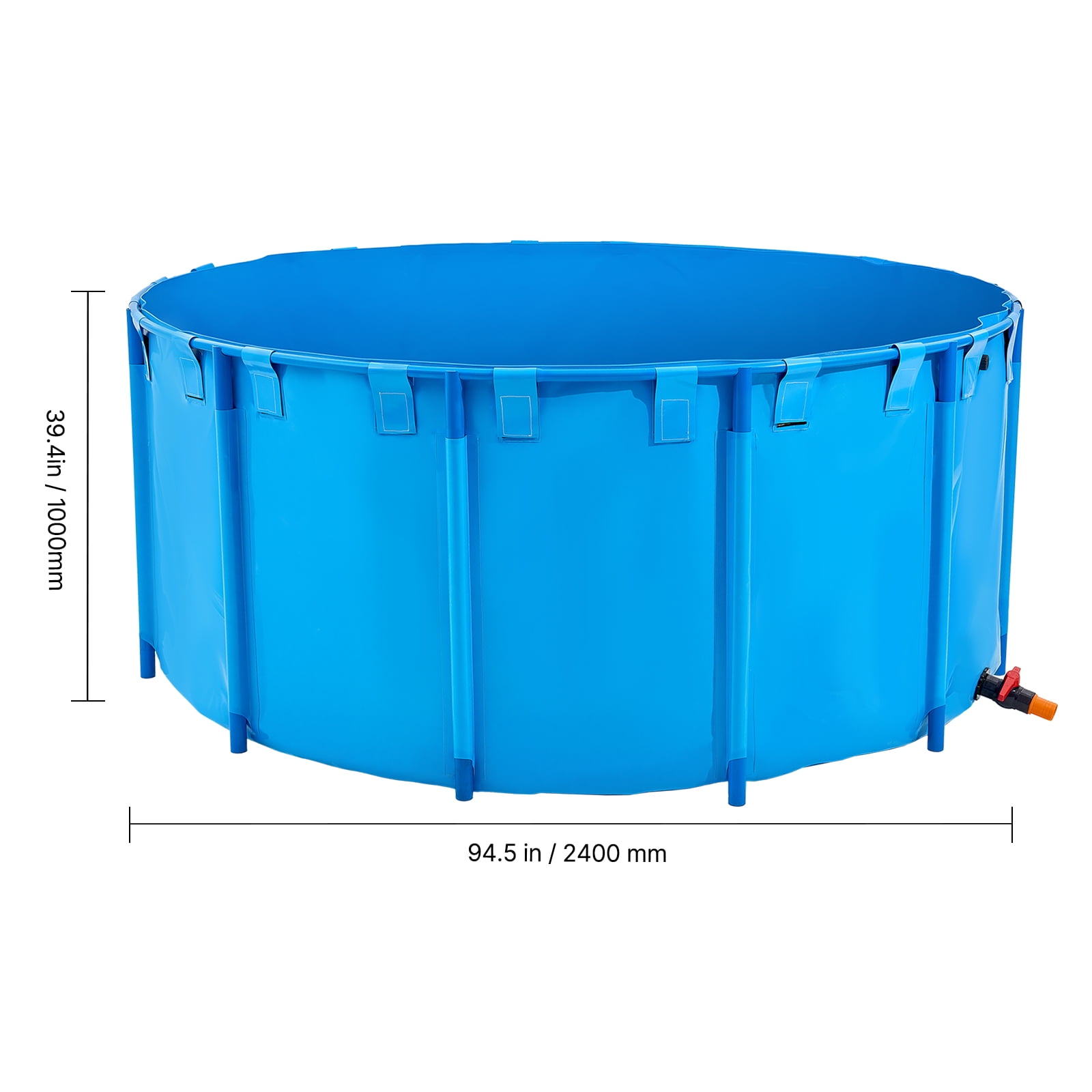 KFFKFF 1200Gal Collapsible PVC Fish Pond, Heavy Duty Canvas Koi Basin with Robust Frame & Drain Valve, Circular Above Ground Tank for Koi & Goldfish Farming