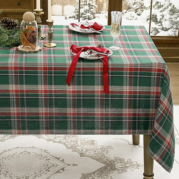 Christmas Checkered Tablecloth Rectangle - 54 x 54 Inch - Green Buffalo Plaid Cotton Flannel Table Cloths, Xmas Winter Stain Resistant Washable Table Cover for Holiday/Party/Dining Decor