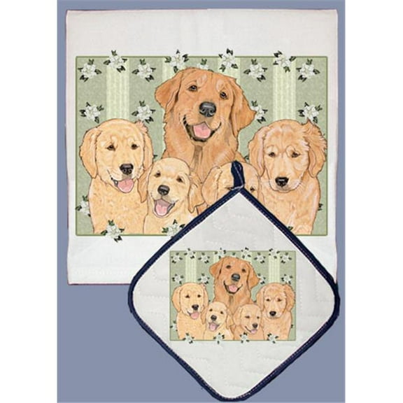 Pipsqueak Productions DP496 Dish Towel and Pot Holder Set - Golden Retriever