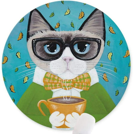 Round Mouse Pad Anti Slip Rubber Round Glasses Coffee Cat Mousepads Desktops Gaming Mouse Mat Customized Designed for Home and Office 7.9 x 7.9inches
