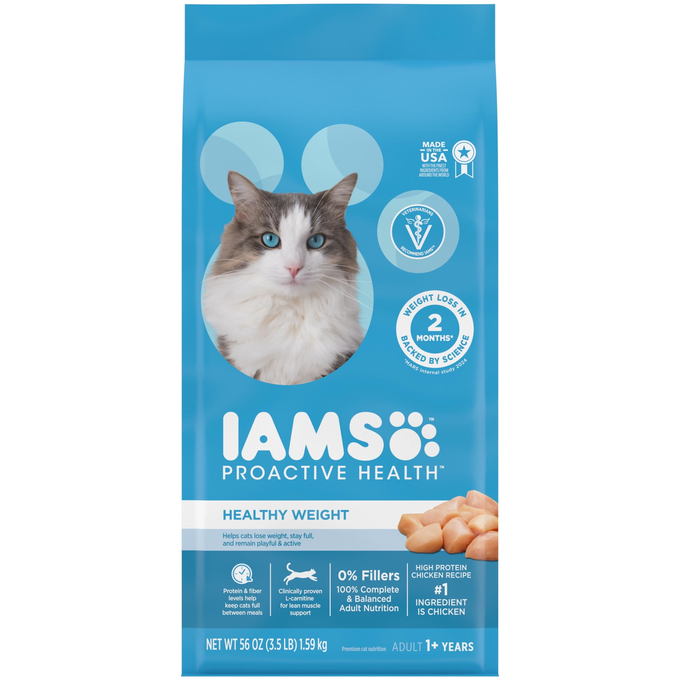 (4 pack) Iams Proactive Health Chicken Flavor Dry Cat Food Healthy Weight 3.5 lb Bag