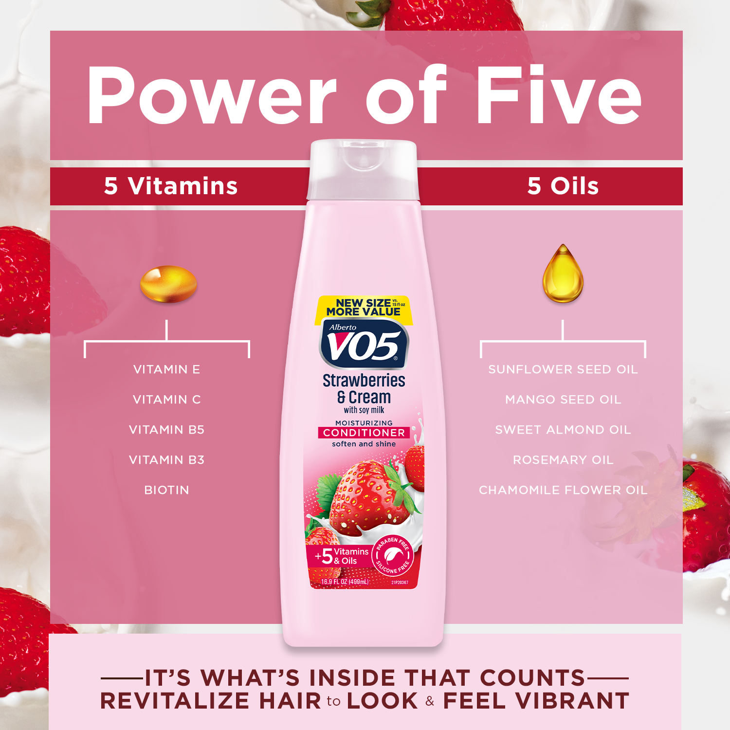 Alberto VO5 Strawberries & Cream Moisturizing Conditioner, for All Hair Types, 16.9 fl oz - image 4 of 6