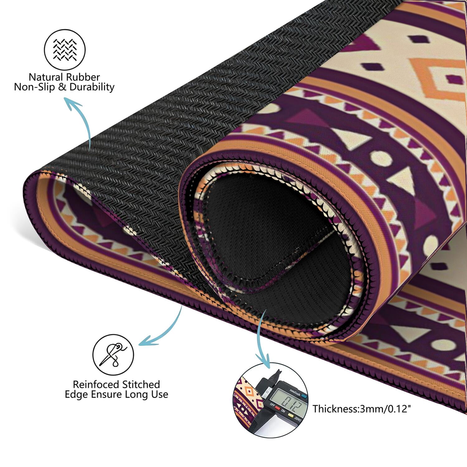 Traditional Boho Style Rubber Game Room Cover 31.5 Inch Square Large Mahjong Table Mat with Non-Slip Backing and Noise Dampening for Tiles and Cards