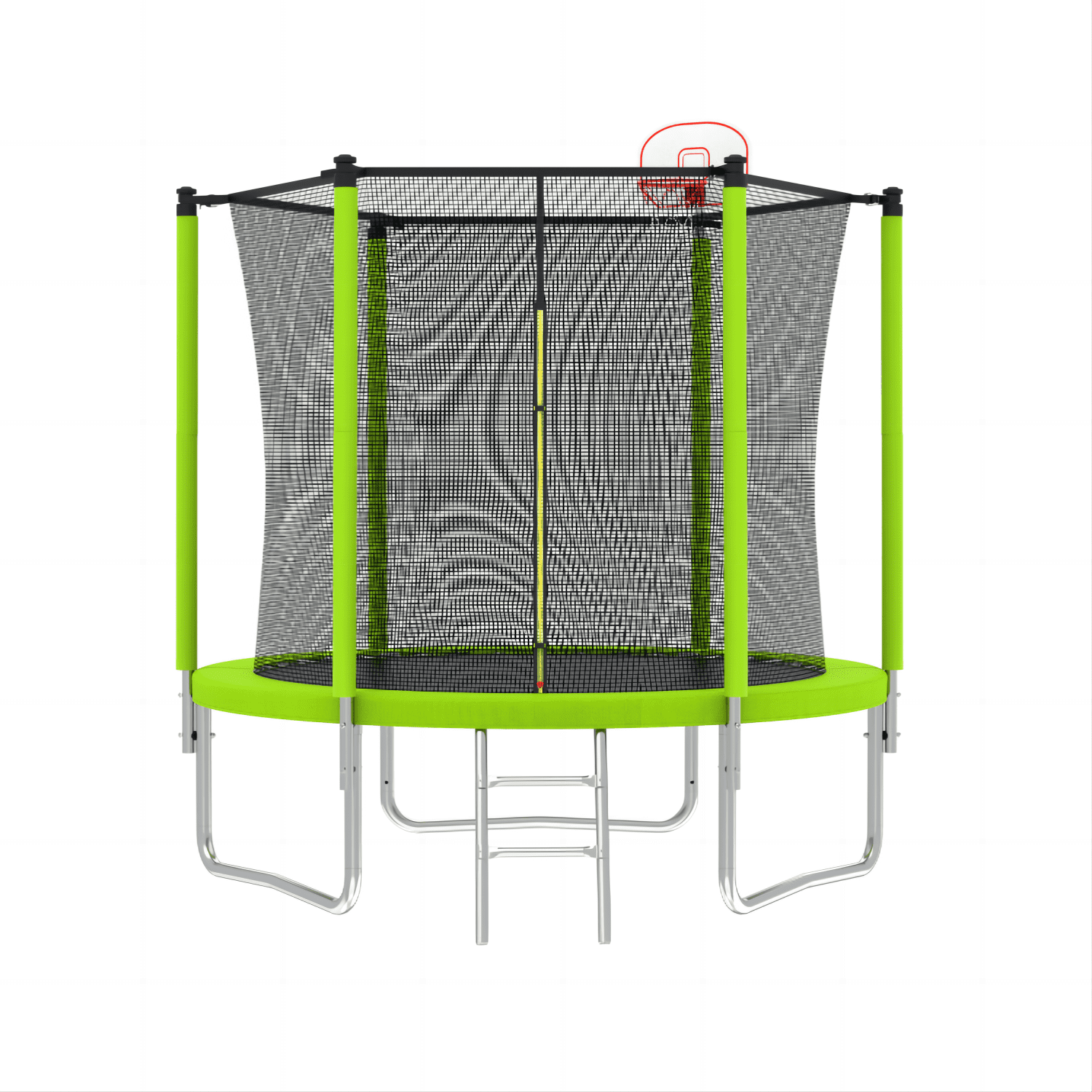 Soges 8FT Trampoline with Basketball Hoop Safety Enclosure Net for Kids, Trampoline with Jumping Mat and Spring Cover Padding, Trampoline Capacity for 2-3 Kids, Green