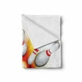 thumbnail image 2 of Bowling Party Soft Flannel Fleece Blanket, Red Ball with Spread Skittles Vibrant Display Abstract Vibrant Artwork, Cozy Plush for Indoor and Outdoor Use, 50" x 60", Red Orange White, by Ambesonne, 2 of 6