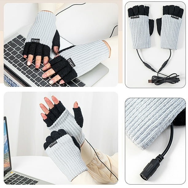 Xinxinxx Fingerless Gloves Winter Soft Portable Warm Keeping Rechargeable Electric Heating Detachable Indoor Mittens Hand Protector Gift Blue Blue
